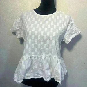 Madewell White Textured Cotton Peplum Top - Size Small